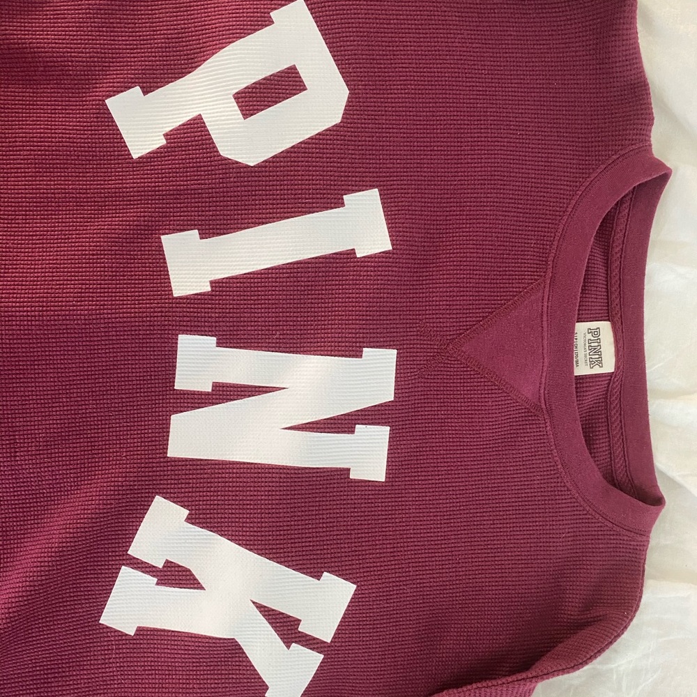 Burgundy cropped VS PINK waffle long sleeve tee